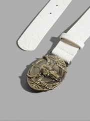 Western Cow Head Buckle Belt – Peony Pattern PU Leather Casual Belt/ COWBOY/