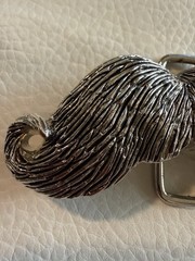 Buckle Rage Handlebar Mustache Novelty Belt Buckle Silver Tone Hipster Kitsched