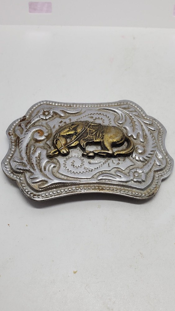 Raised Horse Bowing Saddle Buckle Rodeo Cowboy Western Rancher Riding West
