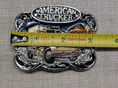 vintage USA made AMERICAN TRUCKER belt buckle SEMI TRUCK brass ENAMEL big rig