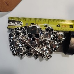 Genuine Leather 3D painted Belt Studs W/ Pile of Skulls Belt Buckle 36&Prime; Grunge