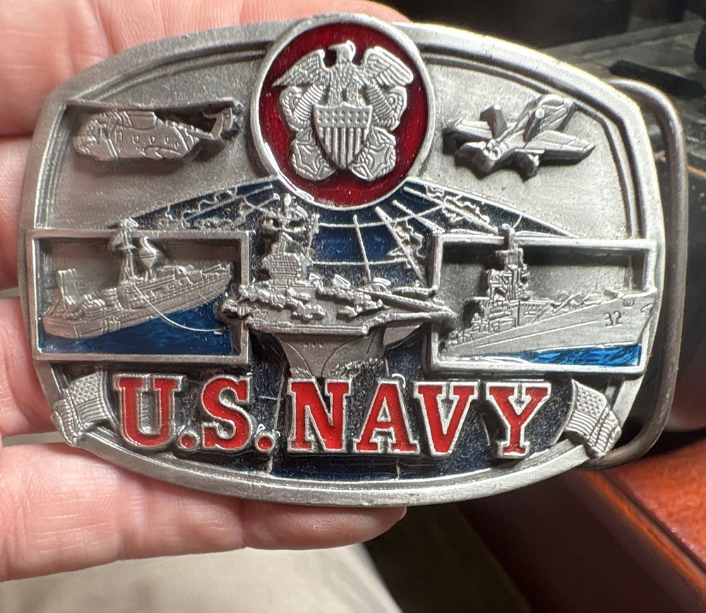 Bergamot U.S. Navy Silver Red Blue Metal Belt Buckle Logo Fits 1.5&Prime; U-132