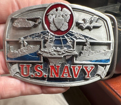 Bergamot U.S. Navy Silver Red Blue Metal Belt Buckle Logo Fits 1.5&Prime; U-132