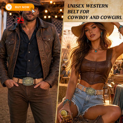 SANSTHS Cowboy Belts for Men Women – 30&Prime;-34&Prime; Waist Adjustable, Pu Brown/Poker