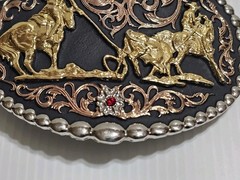 MONTANA SILVERSMITHS Tri Color Cowboy UP & Tri Color Horse & Ruby BUCKLES