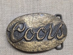 vintage 1970s belt buckle COORS bronze BRASS western BRUTALIST handcrafted FOLK