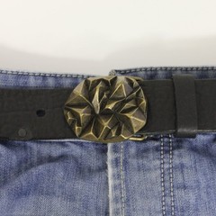 Geometric Pyramid Engraved Belt Buckle in Antique Bronze, Vintage Interchangeable Buckle