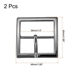 2Pcs 1.5&Prime; Single Prong Belt Buckle Square Center Bar Buckles for Belt,Black