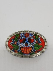 HOTBUCKLE Oval “SKULL Flowers & Cross Bones BELT Buckle Only New Like Ed hardy