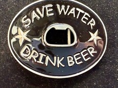 SAVE WATER DRINK BEER Novelty Black Enameled Belt Buckle with Bottle Opener