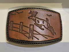 Alumaline Brass And Leather Vintage Belt Buckle Detailed Embossed Jumping Deer