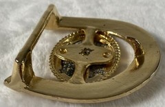 Vintage Belt Buckle 3×3&Prime; Gold Plate Western Horseshoe Black Beige White Stone