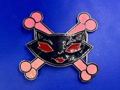 Vixen Sassy Cat Kitty Crossbones Cartoon Black Pink Red Enamel Belt Buckle