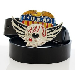 Men&rsquo;s 3D Skull Head with Wings Eagle Chrome Plated Metal Belt Buckle USA NEW