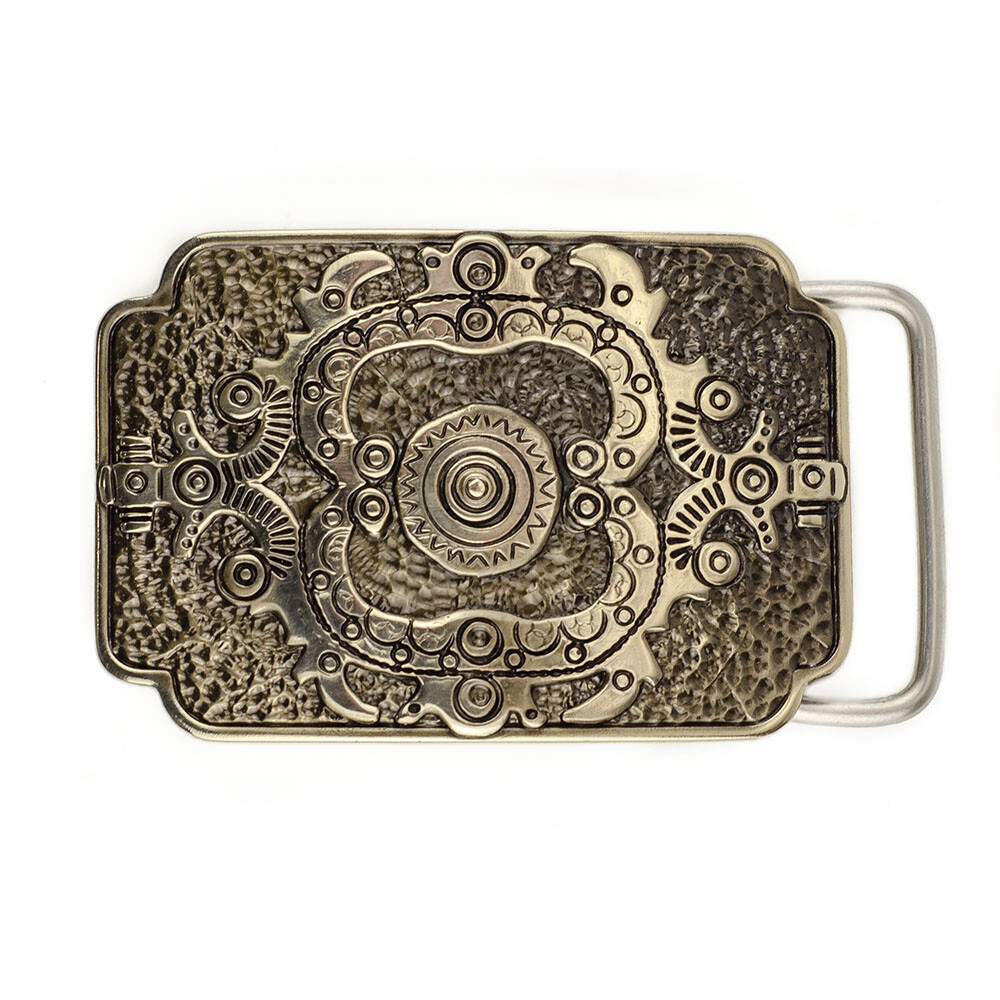 German silver belt buckle Sun, Ornamental, Ukrainian traditional cross amulet