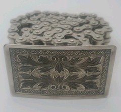 Vintage 1970s Japan D.I.D.40 Motorcycle Chain Belt Etched Buckle 32&Prime; Stainless