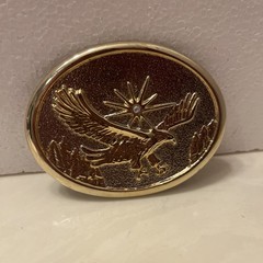 Eagle Belt Buckle 70s Gold Metal Western Bird WingsCowboy Hawk Oval