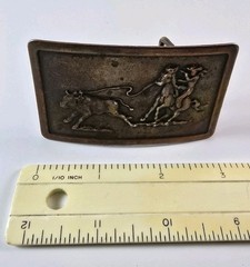 Vintage Embossed Calf/Steer Roping Belt Buckle☆1960s☆Copper Toned Metal☆USA☆☆☆☆☆