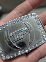 vintage Y2K rhinestone PHAT FARM belt buckle STUDDED chrome western cowboy