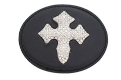 Men Women Fashion Western Black Fabric Oval Belt Buckle Silver Metal Bling Cross