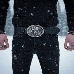 Men Women Buckle Silver Skull Skeleton Halloween Black Detail Big Size GothicBik