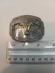 Western Longhorn Belt Buckle Floral Engravings Bull Head Rope Border