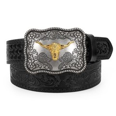 TRIWORKS Western Buckle Belts for Men, Mens Cowboy Fit Size 34&Prime;-37&Prime;, A-black