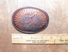 Vintage Tony Lama Oval Tooled Leather Belt Buckle Pinecones Made USA