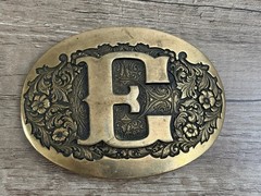 Vintage 1970&rsquo;s Belt Buckle Award Design Medals Letter E Logo Solid Brass