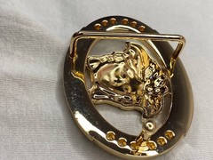 Gold Medusa Head Belt Buckle Black Greek Key Crystal Oval