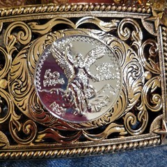 Centenario Cowboy Belt Buckle Western Rodeo Silver Rosetone Coin Rectangle
