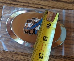 Rare Pre-Owned Silver Tone Metal Semi Truck Vintage Enamel Belt Buckle