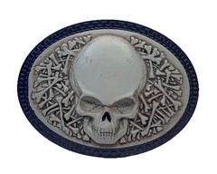 Skull & Bones Gray & Black Belt Buckle Pewter 4”x 3” Fits Up To 1.75” Belt 10
