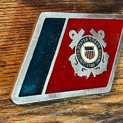 Vintage US Coast Guard Belt Buckle Red Blue Enamel USCG Military Emblem 2290 B20