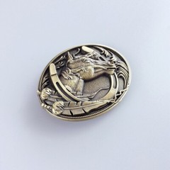 Vintage Bronze Plated Western Horse Horseshoe Oval Belt Buckle