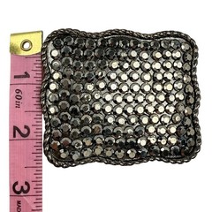 Rhinestone Bling Belt Buckle Rectangle Silver Pewter Tone Western Y2K