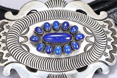 Rick Martinez Navajo Sterling Silver Blue Lapis Lazuli Belt Buckle