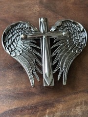 Western heart and Winged Cross Belt Buckle 3D