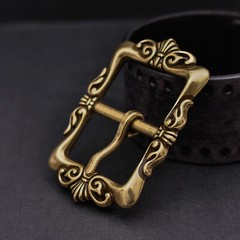 Retro Brass Flower Pin Center Bar Belt Buckle for Leather Belt Fit 33mm Strap