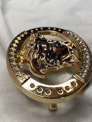 Gold Medusa Head Belt Buckle Greek Key Crystal Oval