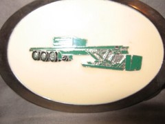 Franklin Co Tractor Oval Belt Buckle Cream & Green Inlay 3 3/4&Prime; f/s VGC