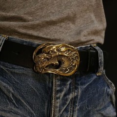 Dragon brass belt buckle Jormungands Head, Scandinavian Old Norse Jörmungandr