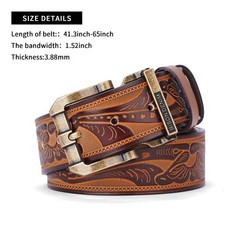 BISON DENIM Men&rsquo;s Genuine Leather Belt, 33&Prime;-36&Prime;, Golden Buckle-brown Belt