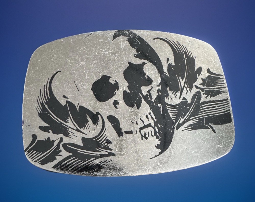 Silver Tone Black Skull Flower Belt Buckle