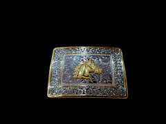 Silver Gold Plated Horse Head Caballo Western Rodeo Belt Buckle Hebilla Vaquera