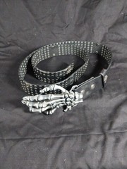 Studded Leather Belt With Skelton Hand Buckle 42&Prime;