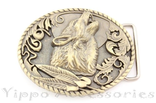 Bronze Howling Wolf Western Metal Fashion Belt Buckle