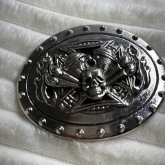 Belt Buckle Metal Motorcycle Skull Flames Mens Oval 3.5&Prime; x 2 5/8&Prime;