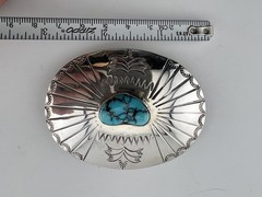 Vintage Navajo Sterling Silver Turquoise Buckle Signed Tim Guerro
