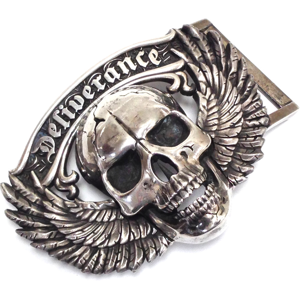 Skull & Wings Deliverance From Evil Belt Buckle Solid Sterling Silver 236.8g